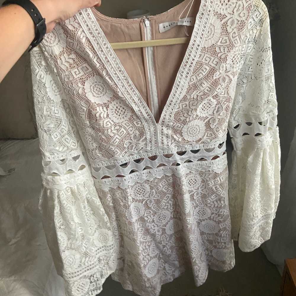 Cream deep v cocktail dress